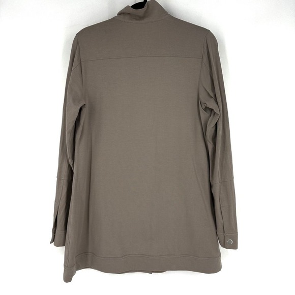 Eileen Fisher Stand‎ Collar Zip/Snap Long Organic Cotton Jacket Taupe Tan Medium - Picture 5 of 11